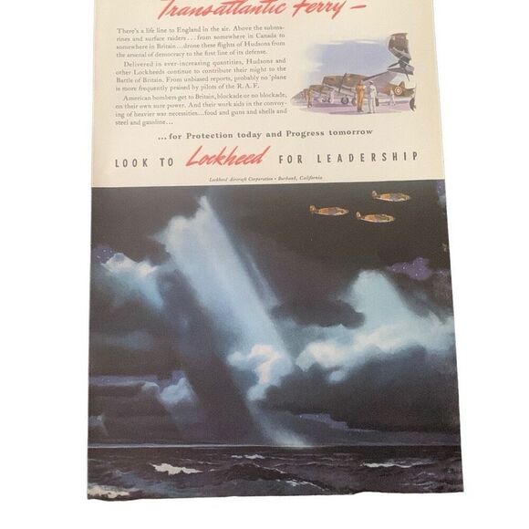 Vintage 1941 Lockheed Transatlantic Ferry Ad Advertisment - Picture 1 of 4